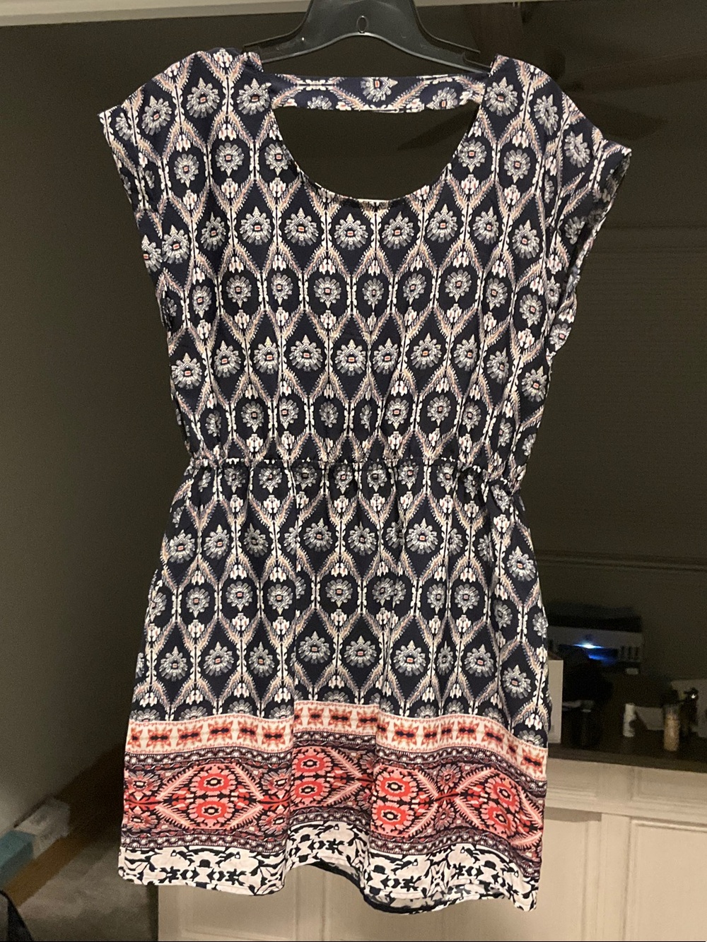 Hippie Rose Navy, Coral & White Printed Cap-Sleeve Mini Dress - Picture 2 of 4